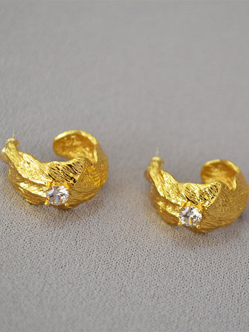 Textured Gold Cubic Zirconia Hoop Earrings