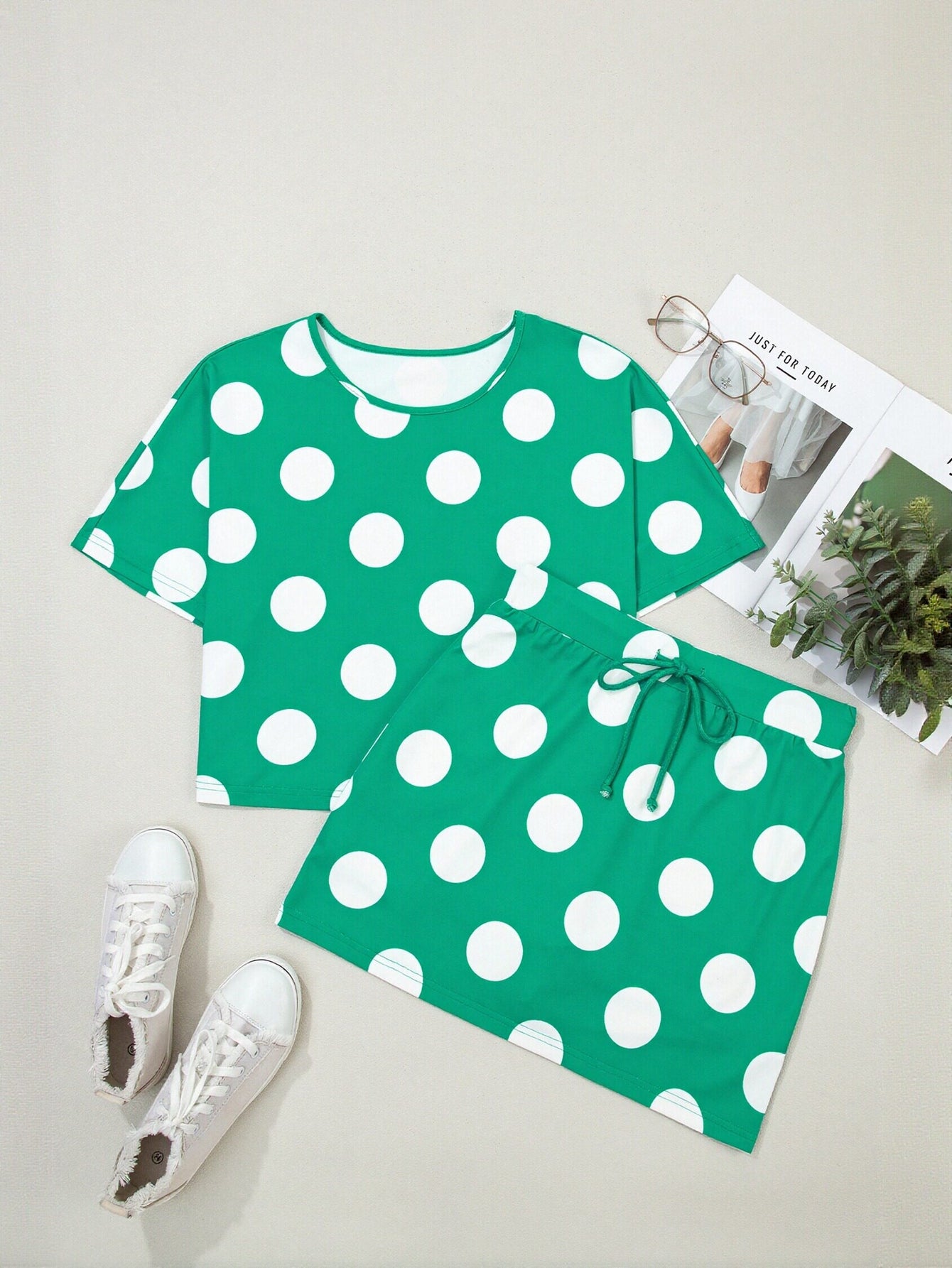 Polka Dot Crop Top Skirt Set