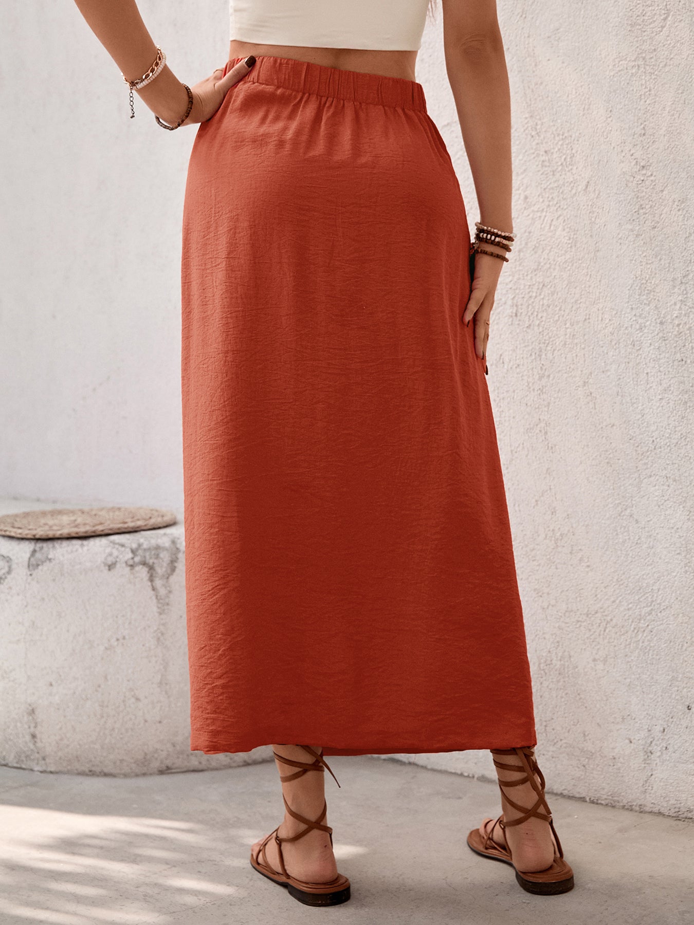 Slit-Hem Twist-Waist Chic Midi Skirt