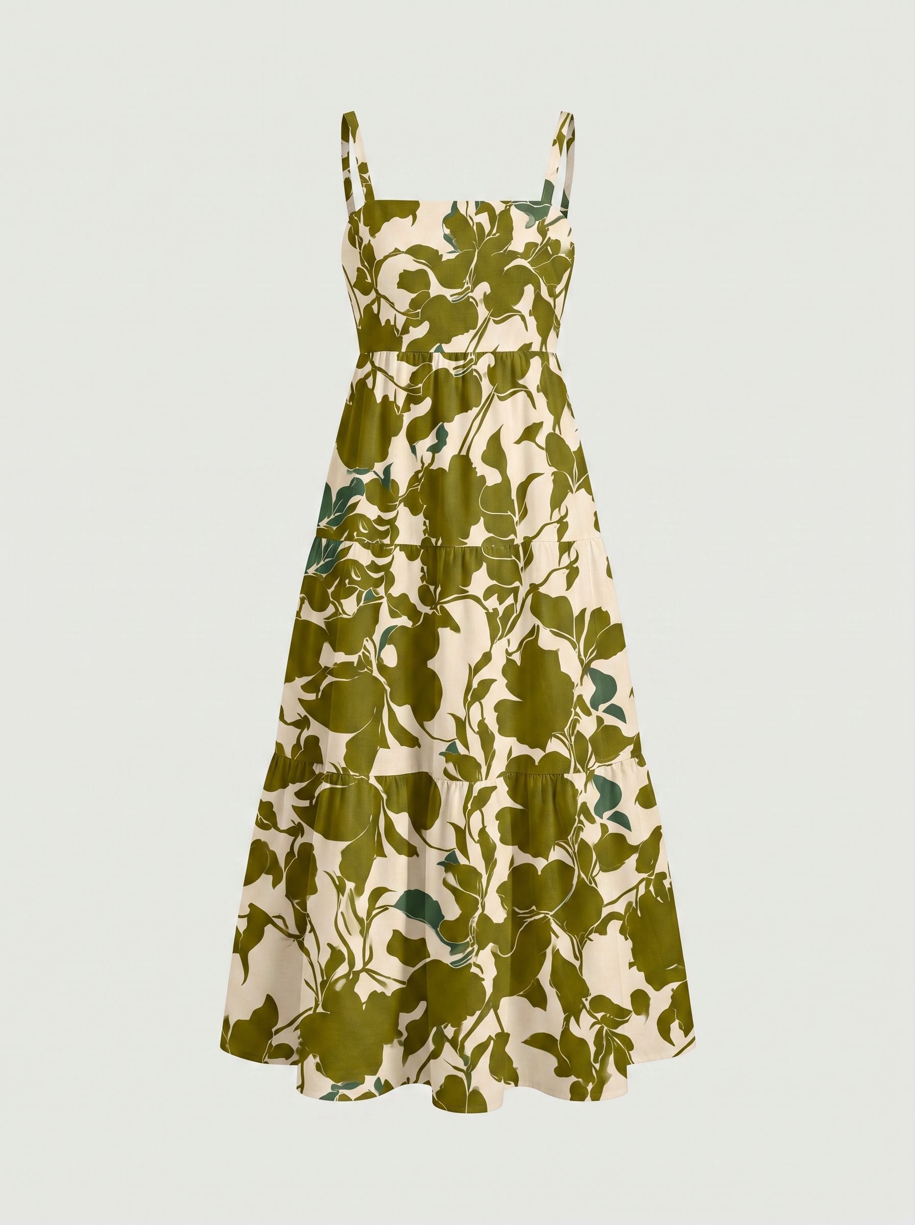 FLORA Floral Print Tiered Strap Midi Dress