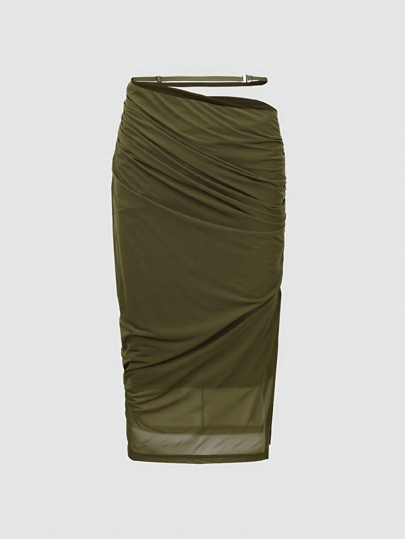 Urban Revivo Ruched Midi Straight Skirt-Grass Green