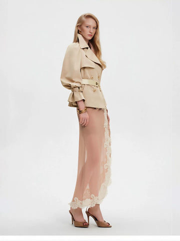 Sheer Lace High Slit Skirt