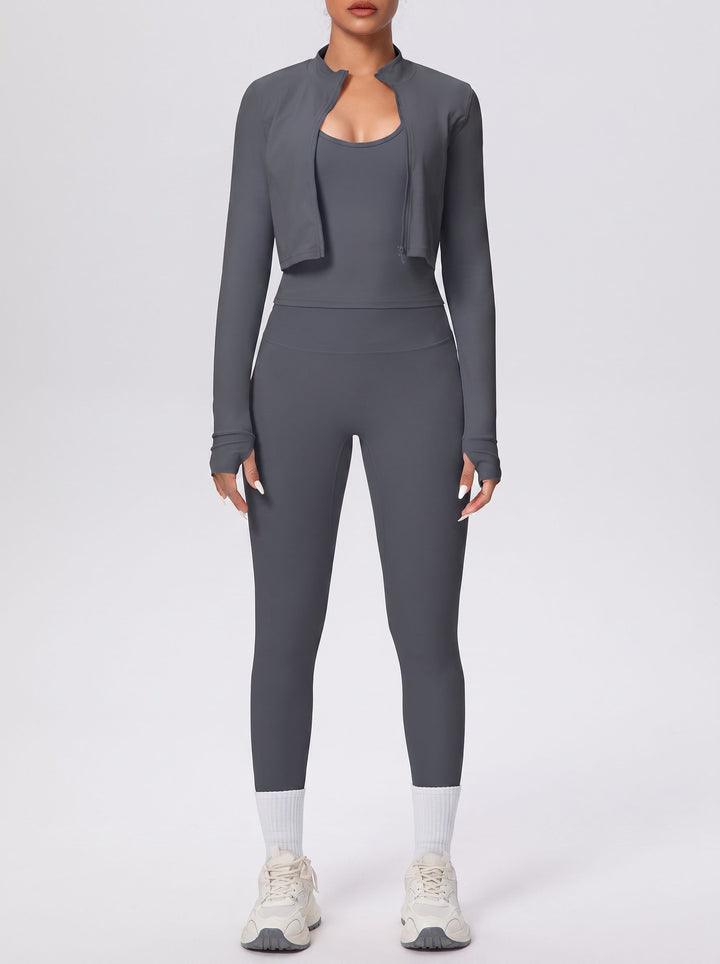 Seamless Ribbed Zip Up Workout 3 Piece Set