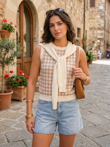 Cozy Plaid Knit Sweater Vest