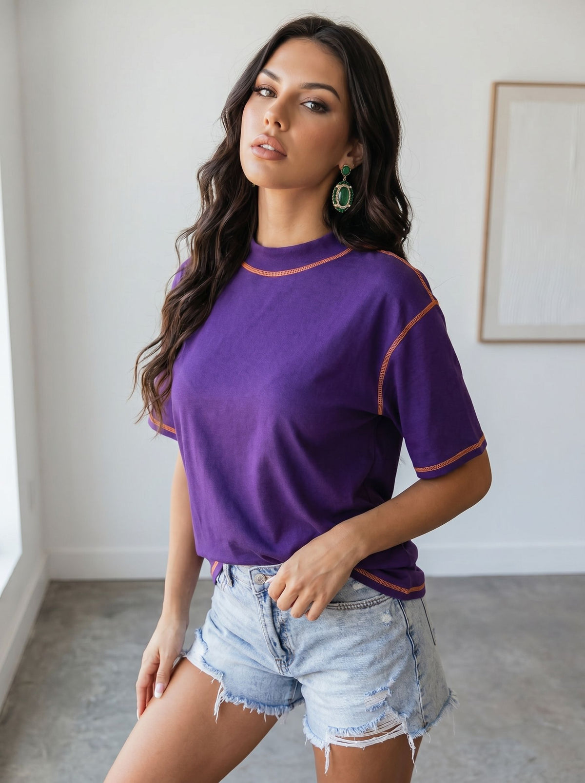 Contrast Stitch Oversized Cotton T-Shirt