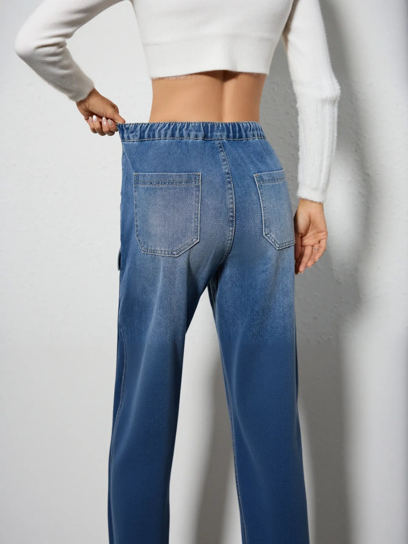 Drawstring Cargo Wide Leg Jeans