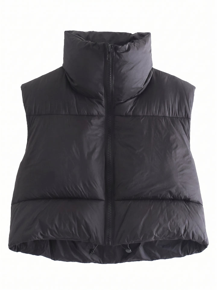 Cropped Puffer Vest Stand Collar