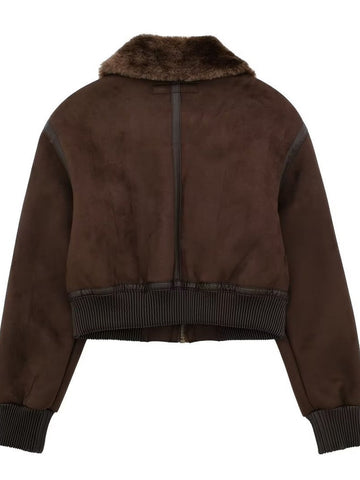 Faux Fur Lined Cropped Bomber Jacket