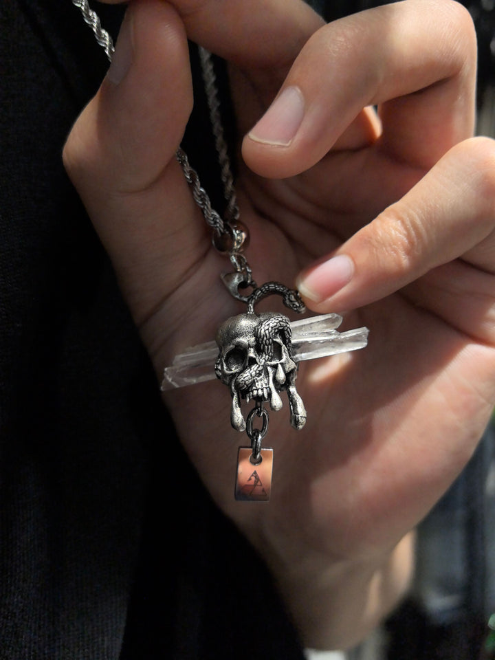 Gothic Skull Snake Crystal Pendant Necklace
