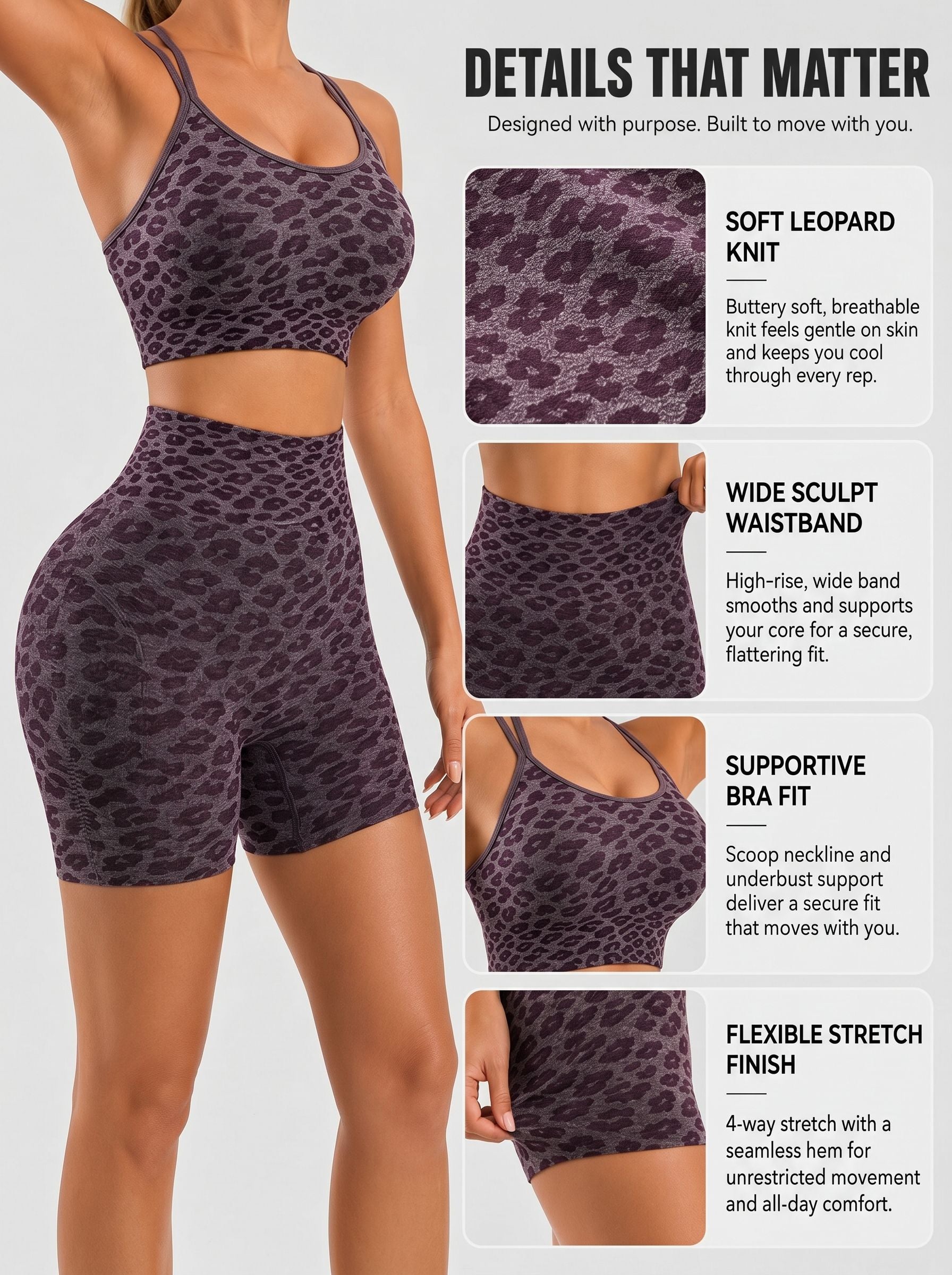 Seamless Leopard Print Workout Yoga Set