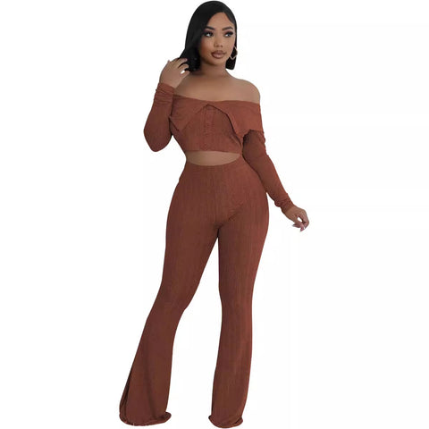 Off Shoulder Ribbed Pant Set