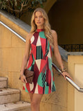 Geometric Print Halter Neck Dress
