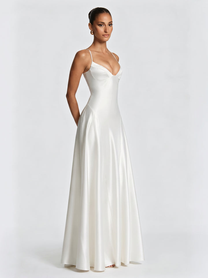 Elegant Satin V Neck Maxi Dress