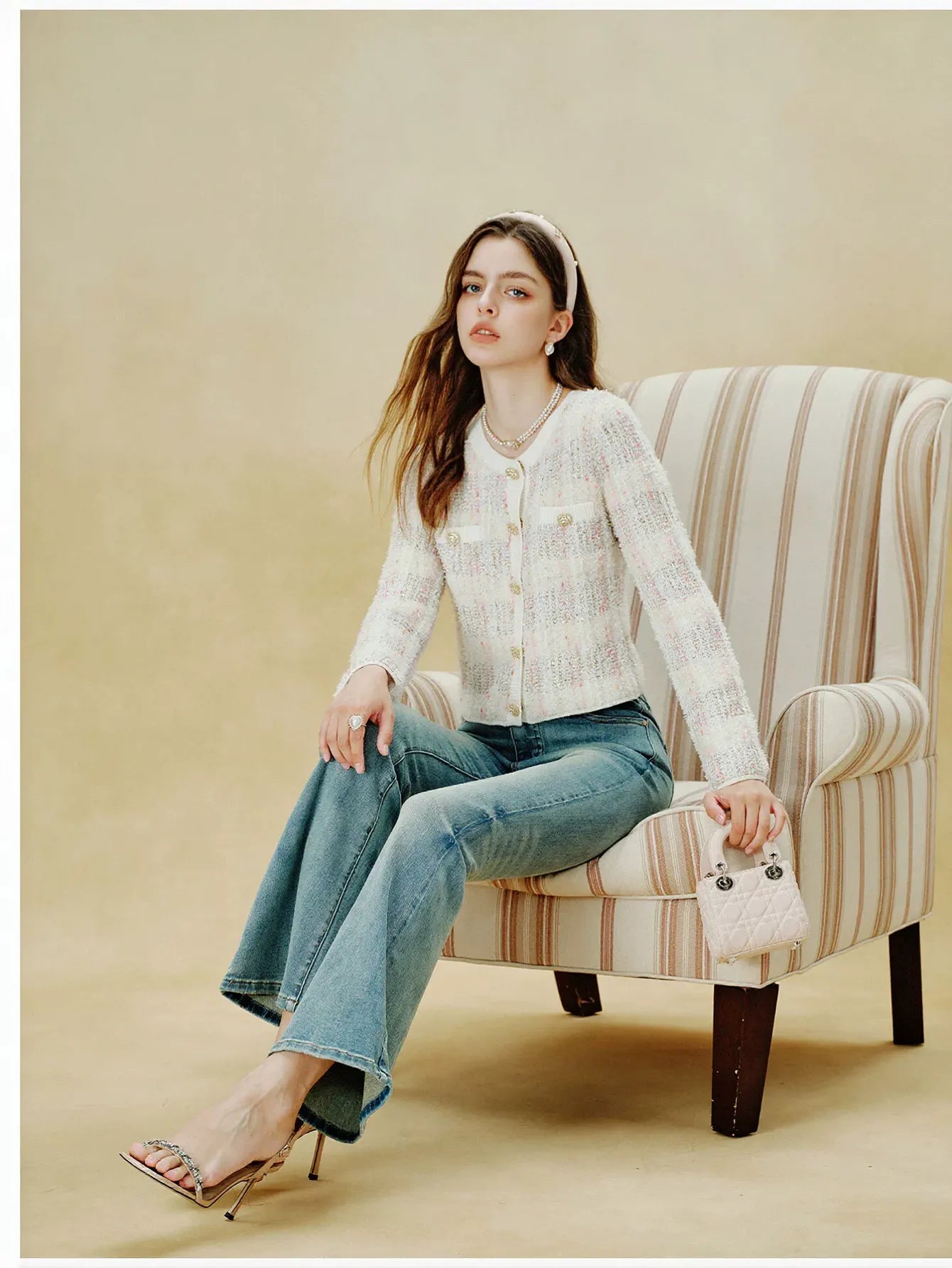 Elegant Tweed Texture Button Cardigan