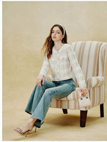 Elegant Tweed Texture Button Cardigan