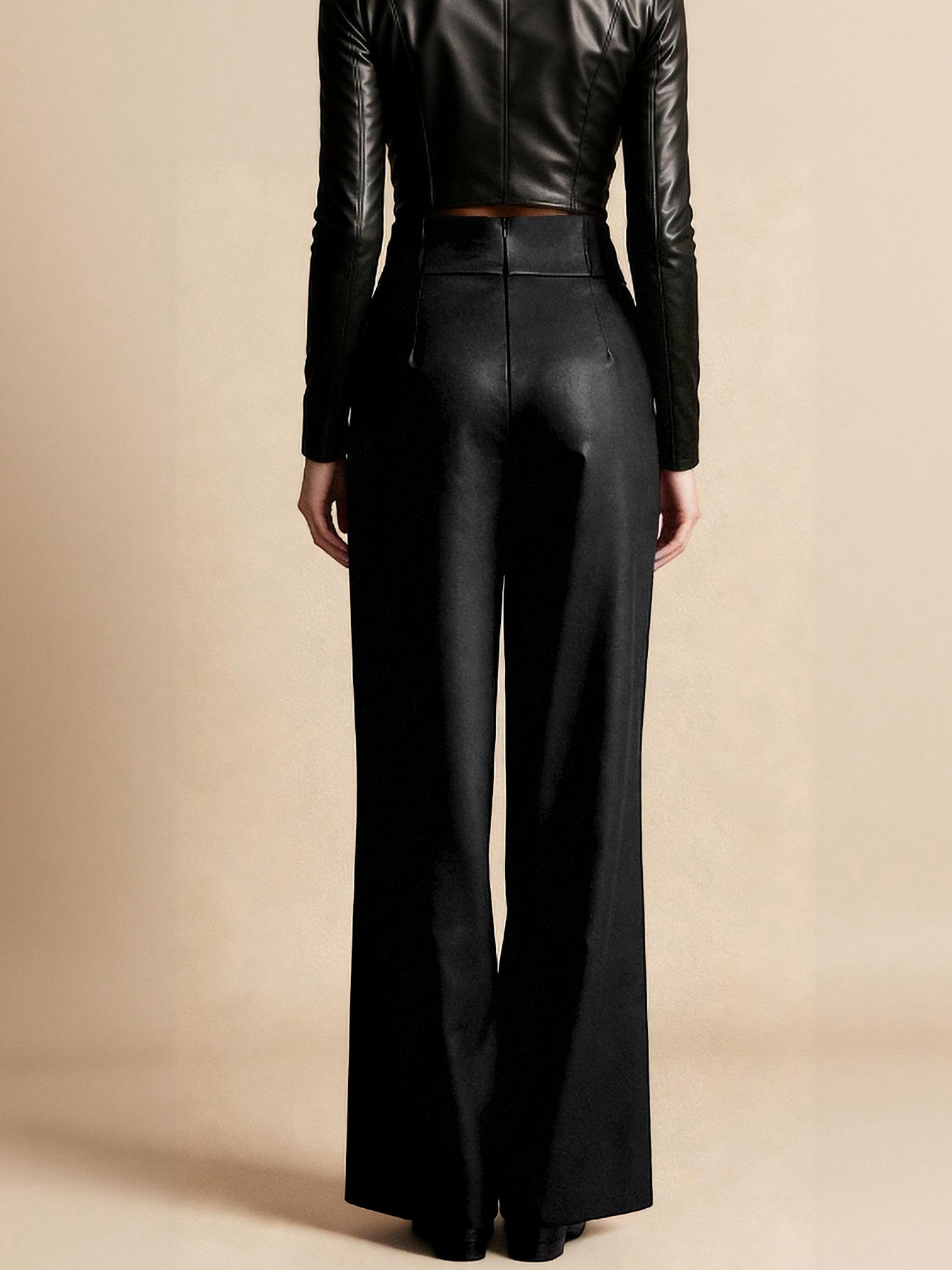 High Waisted Belted Faux Leather Pants