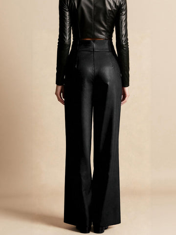 High Waisted Belted Faux Leather Pants