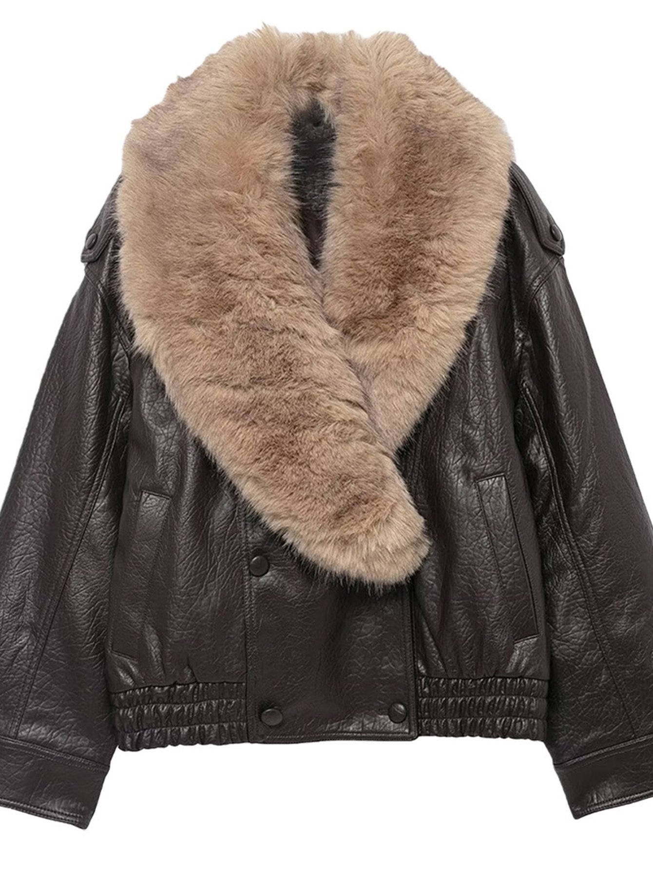 Oversized Faux Fur Collar Leather Jacket