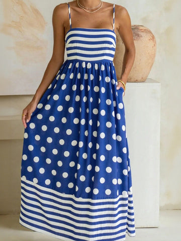 Striped Polka Dot Print Maxi Dress