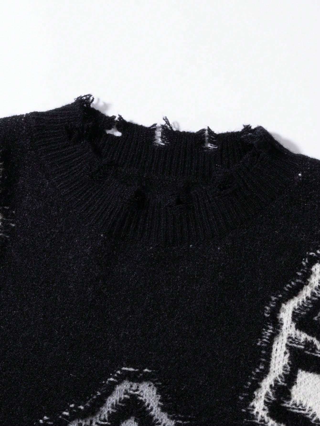 Distressed Gothic Cross Print Sweater