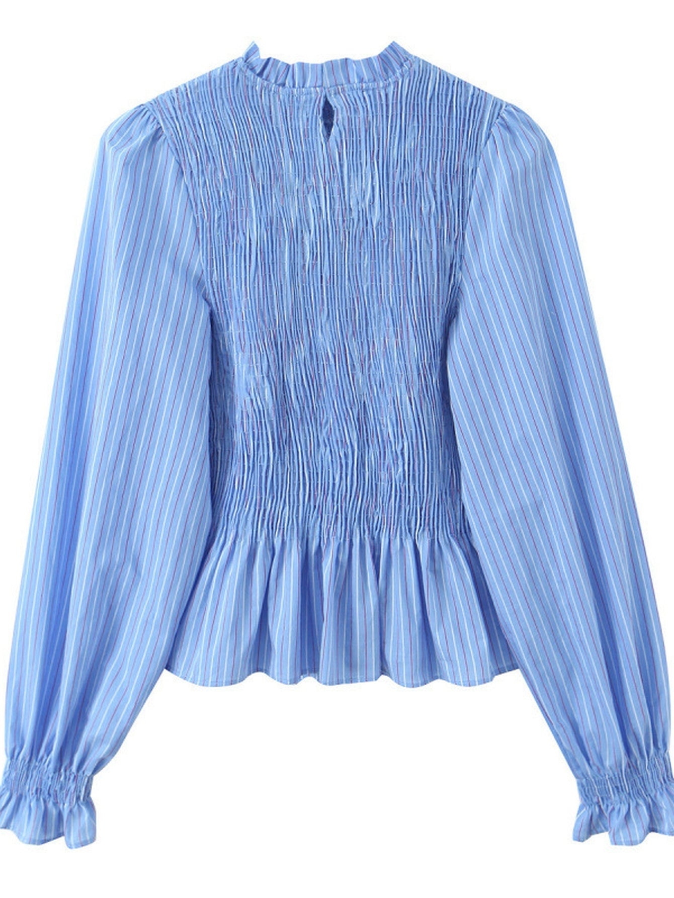 Smocked Striped Ruffled Button Up Shirt