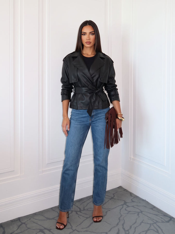 Belted Chic Faux Leather Jacket