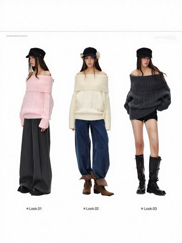 Cozy Off Shoulder Cable Knit Sweater