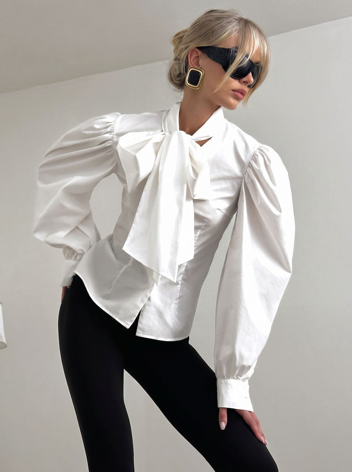 Puff Sleeve Bow Tie Blouse