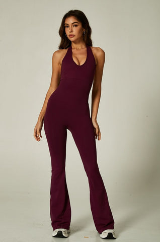 Sculpting Halter Flare Leg Jumpsuit