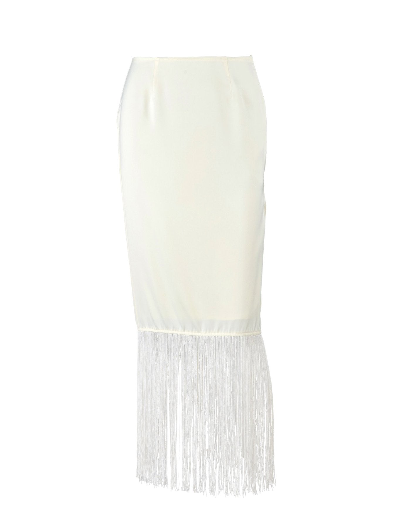 Satin Fringe Hem Midi Skirt