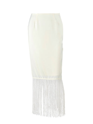 Satin Fringe Hem Midi Skirt