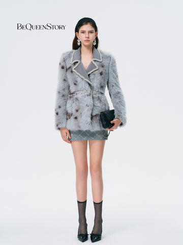 Embellished Faux Fur Blazer Coat