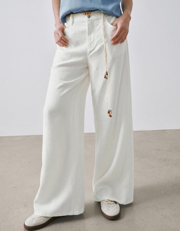 Urban Revivo Tie Belt Wide Leg Jeans-White