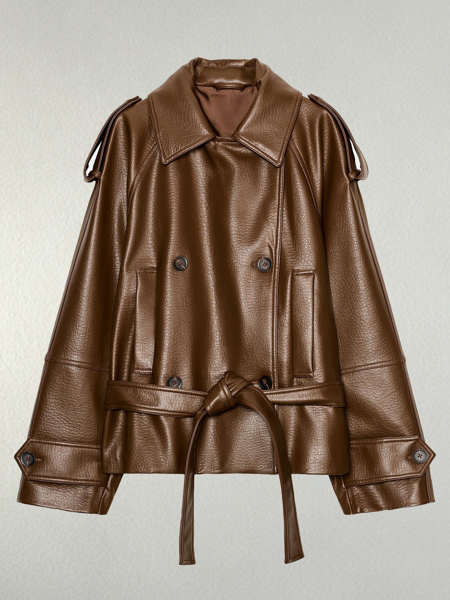 Oversized Belted Faux Leather Jacket