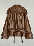 Oversized Belted Faux Leather Jacket