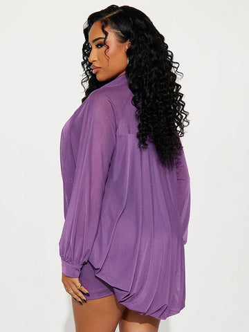Oversized Button Down Mini Skirt Set