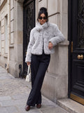 Luxury Plush Grey Faux Fur Coat