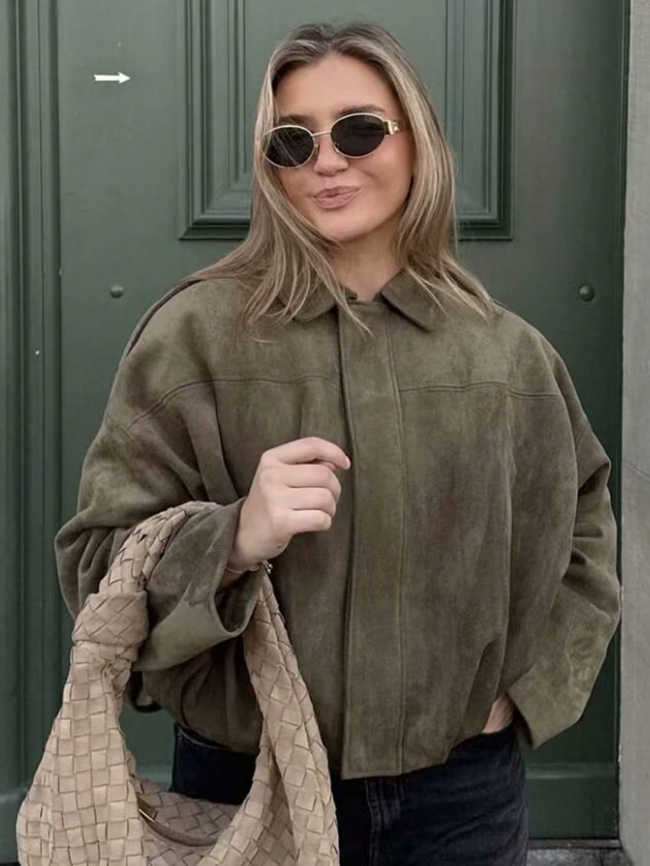 Oversized Cropped Black Bomber Jacket