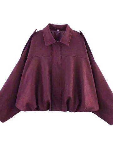 Oversized Faux Leather Bubble Hem Jacket