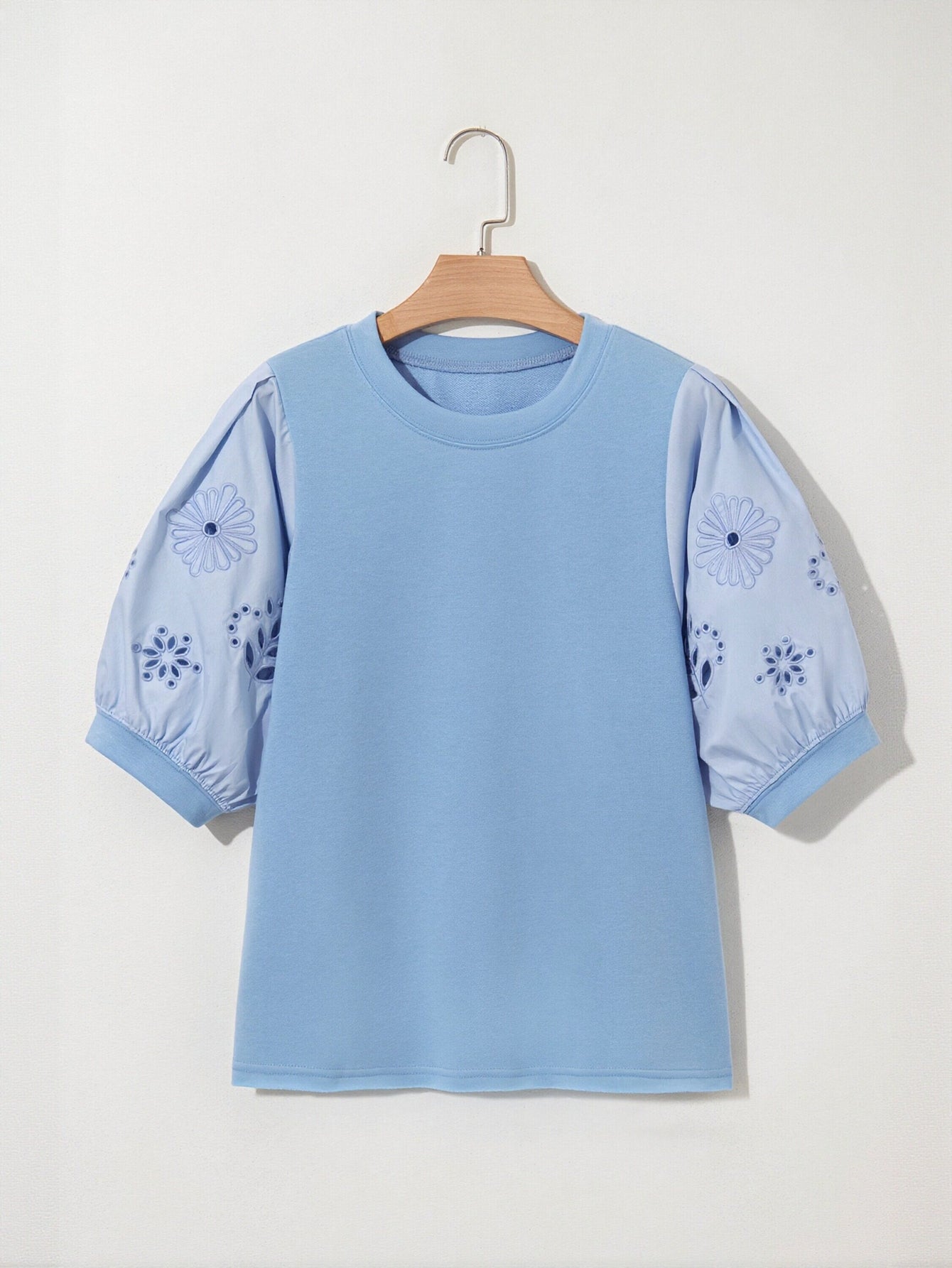 Embroidered Puff Sleeve Chiffon Blouse