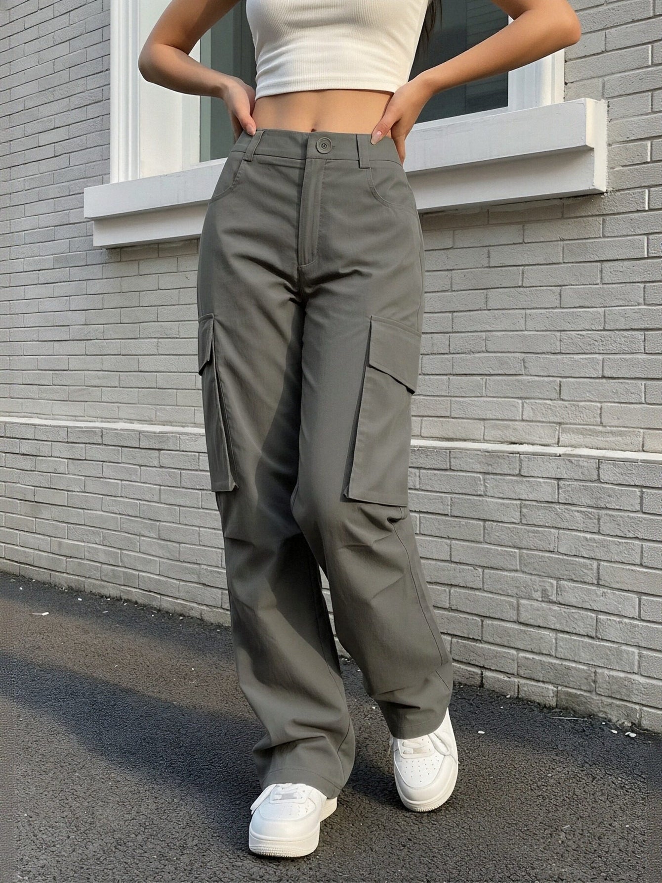 Wide-Leg Multi-Pocket Utility Urban Pants-Multicolor