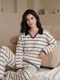 Cozy Striped Collared Loungewear Pajama Set