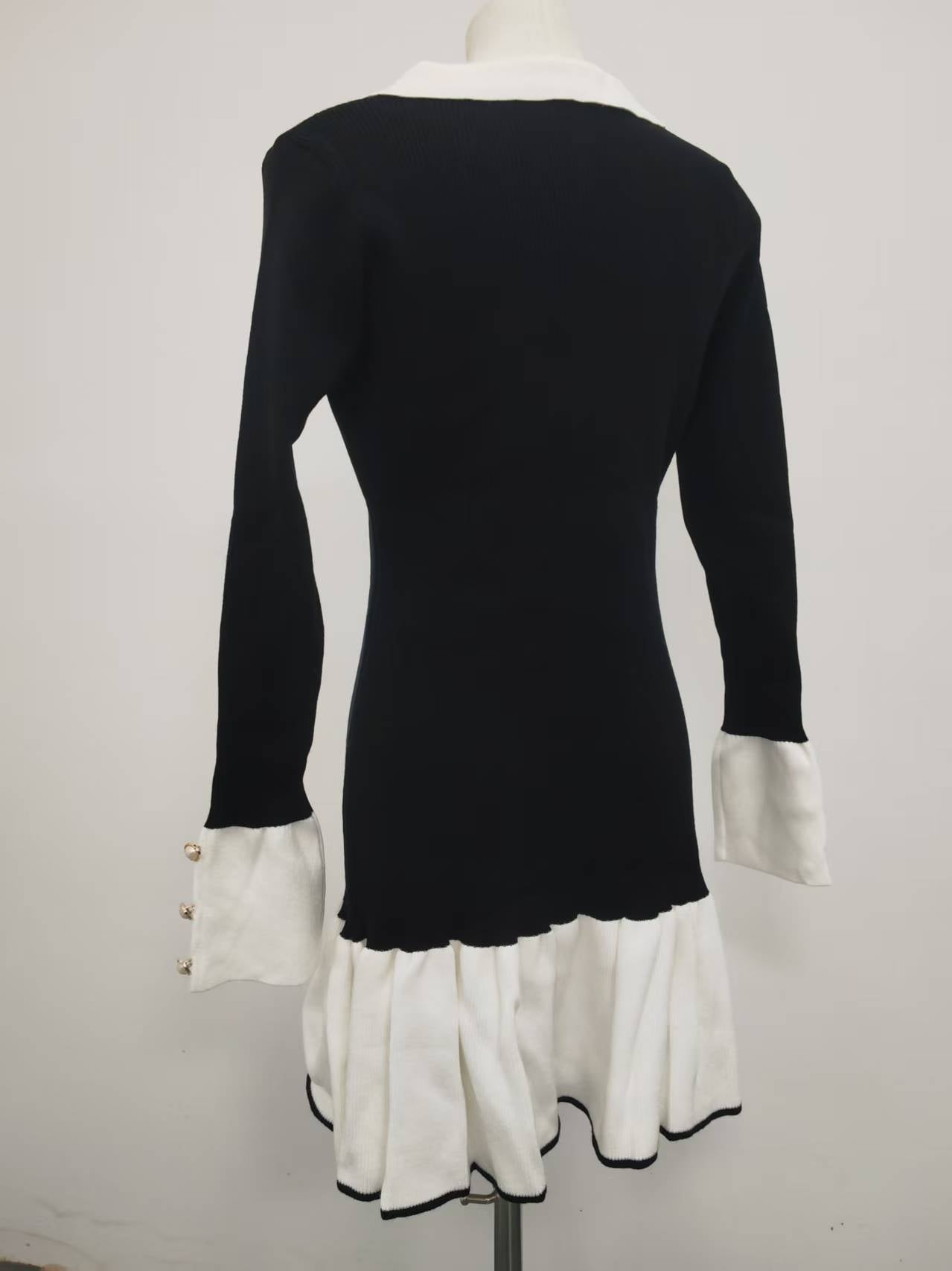 Contrast Button Down Knit Mini Dress