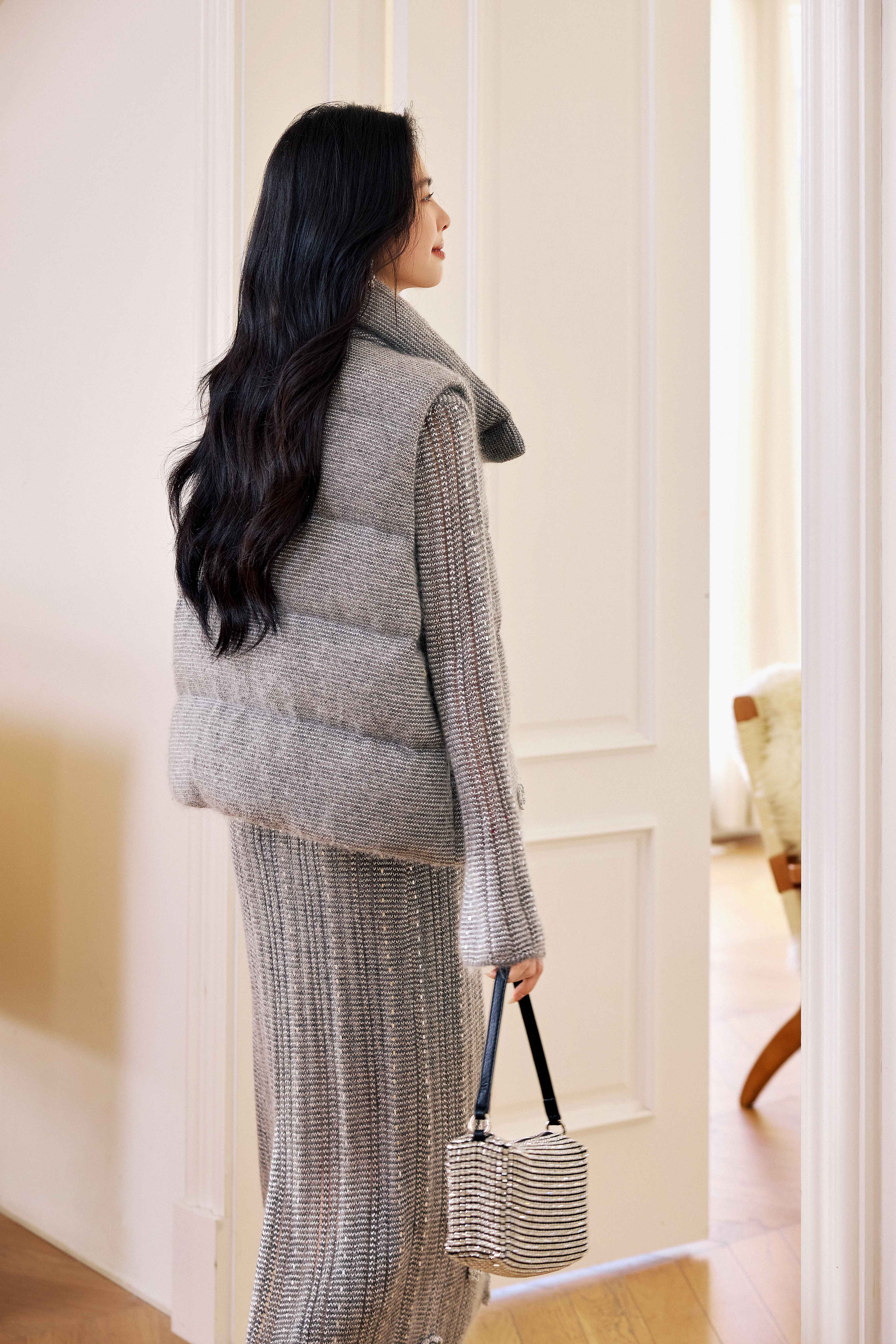 Elegant Tweed Quilted Puffer Jacket