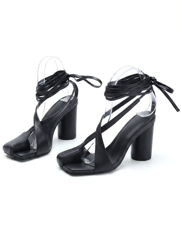 Strappy Lace Up Block Heel Sandals