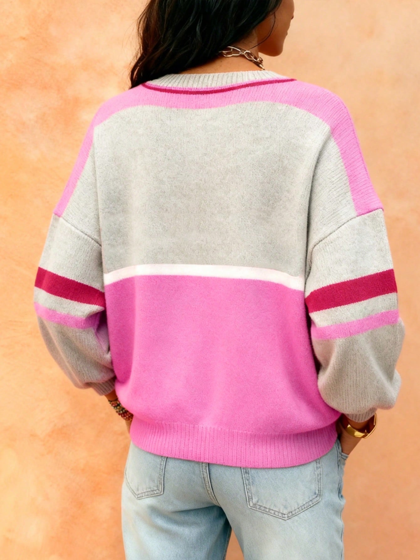 Colorblock Graphic Crewneck Knit Sweater