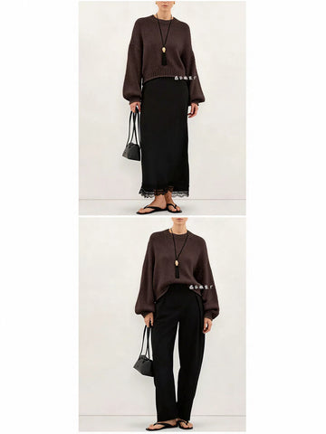 Oversized Balloon Sleeve Cropped Sweater