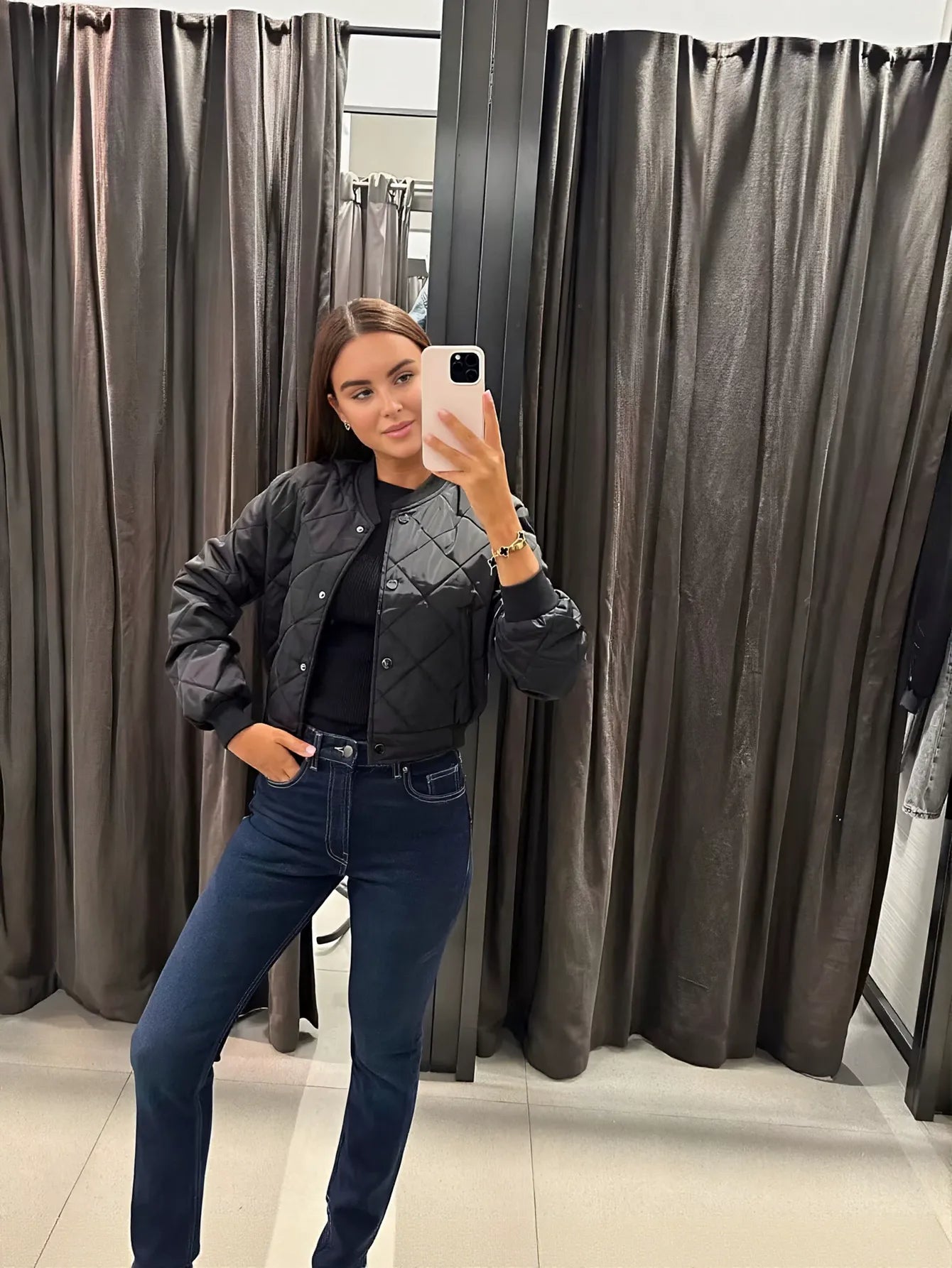 Lightweight Quilted Snap Button Bomber Jacket