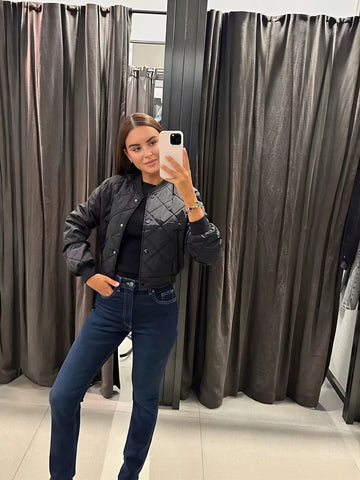 Lightweight Quilted Snap Button Bomber Jacket