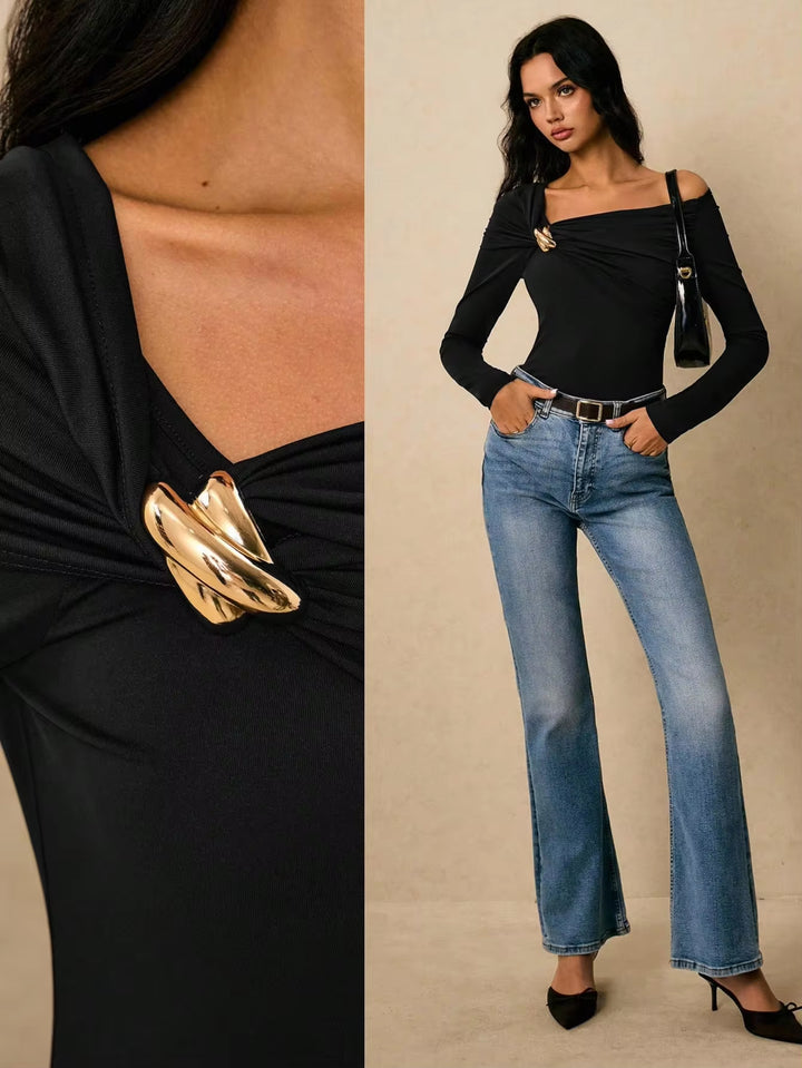 Asymmetric Ruched Long Sleeve Tee